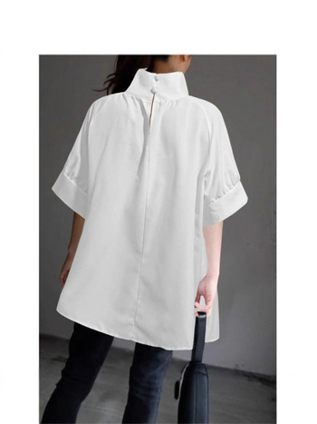 Риза със стойка яка, свободна кройка, къс ръкав, полиестер