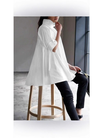 Риза със стойка яка, свободна кройка, къс ръкав, полиестер