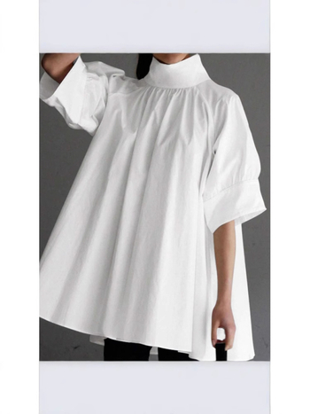 Риза със стойка яка, свободна кройка, къс ръкав, полиестер