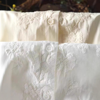 Дамска риза от памук с бродерия и жакардова тъкан, дълги ръкави, свободна кройка