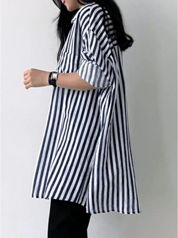 Риза на райета с дълги ръкави, свободен силует, средна дължина