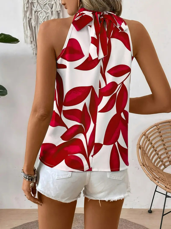 Безръкав халтер топ с флорална щампа – стандартна дължина 50–65 см, полиестер