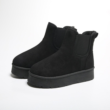 Γυναικεία μποτάκια Chelsea με PU επάνω, επένδυση από κοντό γουνάκι, σόλα καουτσούκ, χαμηλό ύψος αστραγάλου, pull-on σχέδιο για τον χειμώνα