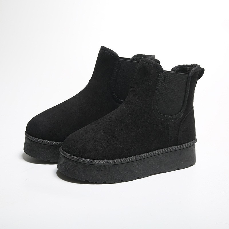 Γυναικεία μποτάκια Chelsea με PU επάνω, επένδυση από κοντό γουνάκι, σόλα καουτσούκ, χαμηλό ύψος αστραγάλου, pull-on σχέδιο για τον χειμώνα