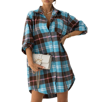 Риза с кариран модел, стил кардиган, дълъг ръкав, средна дължина (65-80 см), смесена тъкан: полиестер 50-70% и акрил 30-50%