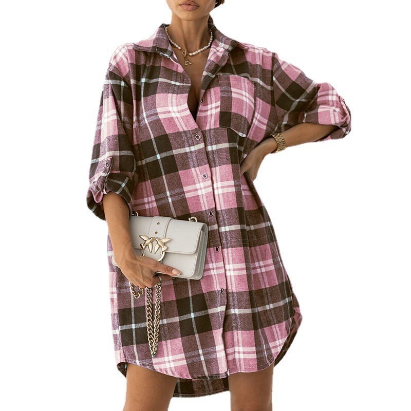 Риза с кариран модел, стил кардиган, дълъг ръкав, средна дължина (65-80 см), смесена тъкан: полиестер 50-70% и акрил 30-50%