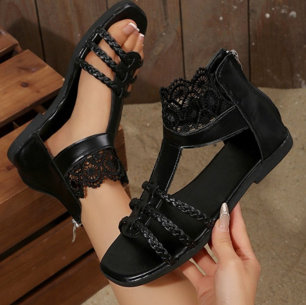 Romiešu sandales ar atpakaļējo rāvējslēdzēju, atvērts pirksts, zems profils, gumijas zole, augšējā daļa no superšķiedras (vasara 2025)