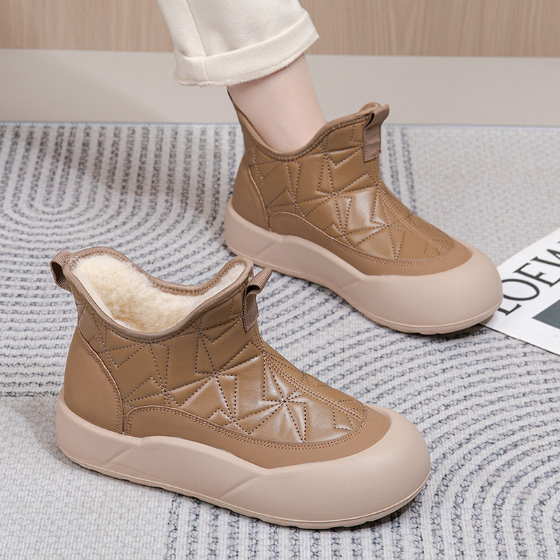 Γυναικείες χειμωνιάτικες μπότες με επένδυση γούνας, αδιάβροτα, μεσαίου ύψους PU χιονομπότες, 3–5 cm τακούνι