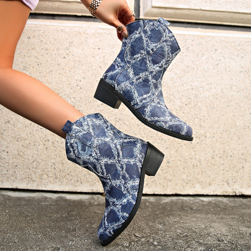 Γυναικεία μποτάκια Martin με λεοπάρ εκτύπωση, PU άνω μέρος, καουτσούκ σόλα, μυτερό δάχτυλο, φαρδύς τακούνι 3–5 cm