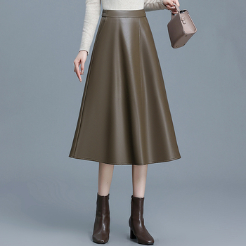 Φούστα Α-γραμμής midi μήκους, με υψηλή ζώνη, πολυεστερικό ύφασμα, μικροελαστικότητα, σιλουέτα ομπρέλα