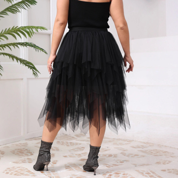Ακανόνιστη διχτυωτή φούστα, πολυεπίπεδη, μακριά, κυκλοφορία χειμώνας 2024, εξωτερικό ύφασμα 95%+ πολυεστέρας, δεύτερος στρώματος 100% πολυεστέρας