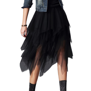 Ακανόνιστη διχτυωτή φούστα, πολυεπίπεδη, μακριά, κυκλοφορία χειμώνας 2024, εξωτερικό ύφασμα 95%+ πολυεστέρας, δεύτερος στρώματος 100% πολυεστέρας