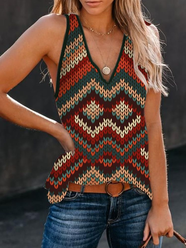 Ženski top s V-izrezom i cvjetnim printom, Slim fit, poliester 95%+, fiksne naramenice