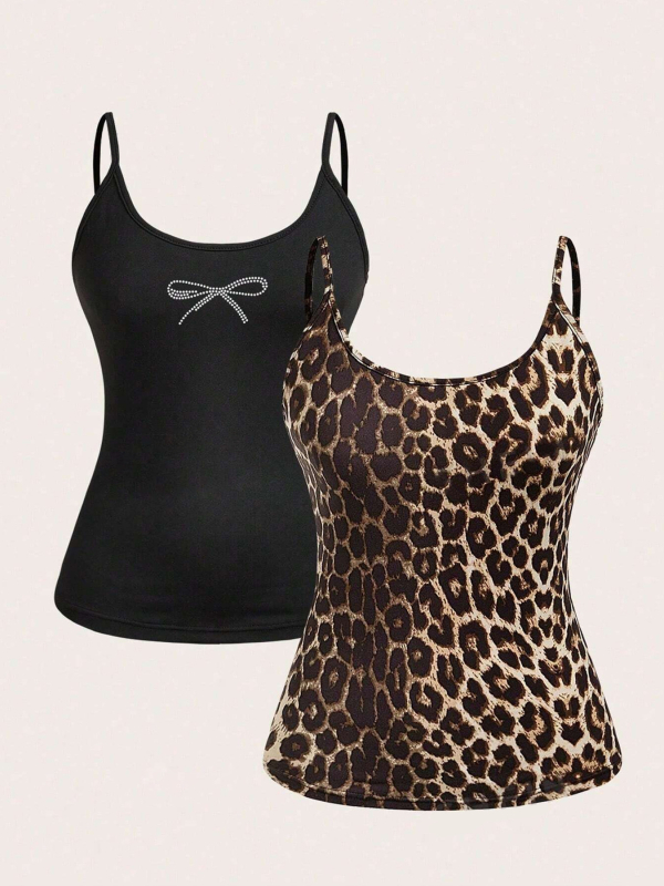 Női leopard mintás, szexi pántos top, poliészter 95%+, nyár 2024