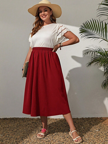 Μίντι φούστα με ραφές σε στυλ κολλάζ, μίγμα πολυεστέρα-ελαστάνης, στυλ ιαπωνοκορεατικό άνετο