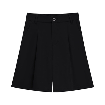 Γυναικείος σούιτ σορτς – υψηλή μέση, μήκος hot pants, κορεάτικος στυλ ίσια γραμμή, ύφασμα: σπαντέξ και σιφόν