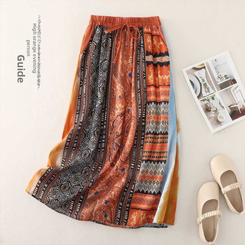 Φούστα γραμμής Α από λινό με εκτύπωση, 95% περιεκτικότητα σε λινό, καλοκαίρι 2024