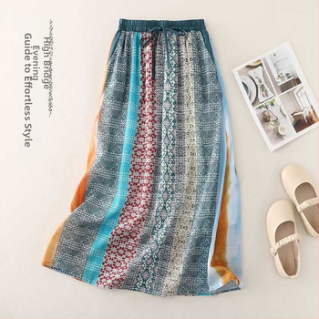 Φούστα γραμμής Α από λινό με εκτύπωση, 95% περιεκτικότητα σε λινό, καλοκαίρι 2024