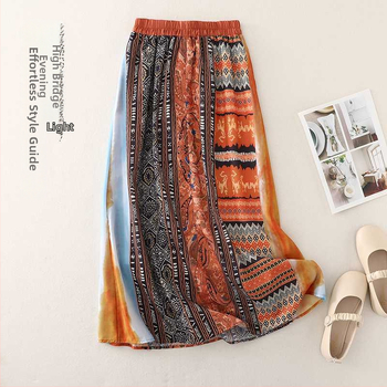 Φούστα γραμμής Α από λινό με εκτύπωση, 95% περιεκτικότητα σε λινό, καλοκαίρι 2024