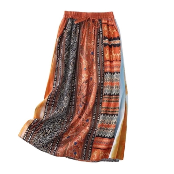 Φούστα γραμμής Α από λινό με εκτύπωση, 95% περιεκτικότητα σε λινό, καλοκαίρι 2024