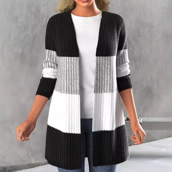 Női kardigán, bordázott anyag, poliészter/spandek, mintázat színblokkokkal, hosszúság 80–100 cm, szabályos szabás
