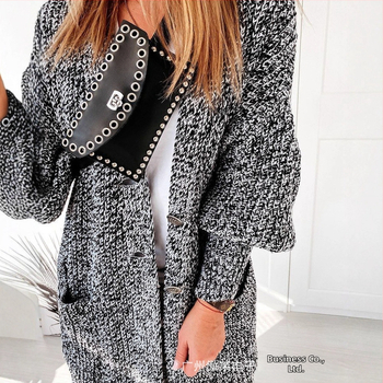 Πλεκτή ζακέτα με κέντημα, Γοτθικό στυλ, Α-γραμμής σιλουέτα, μικρή ζιβάγκο, πολυεστερικό ύφασμα