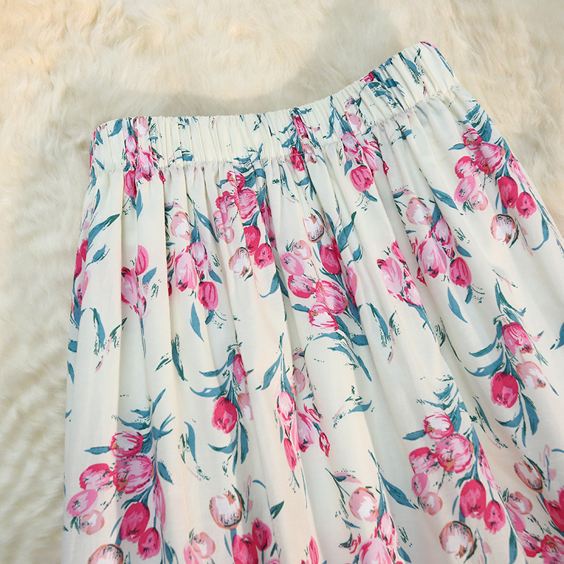 А-линейна флорална миди пола, полиестер тъкан, 95%+ основна материя, печат и шиене