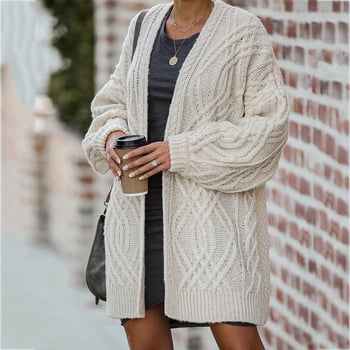 Ženski kardigan, akrilno vlakno, geometrijski uzorak, srednja debljina, elegantan gradski stil, duljina 50–65 cm
