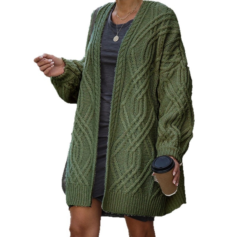 Ženski kardigan, akrilno vlakno, geometrijski uzorak, srednja debljina, elegantan gradski stil, duljina 50–65 cm