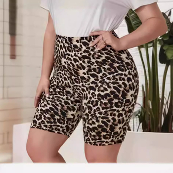Ženske kratke hlače s leopard printom, elastični materijal, srednja talija, tijesna silueta, 3/4 dužina, 90–95% elastan