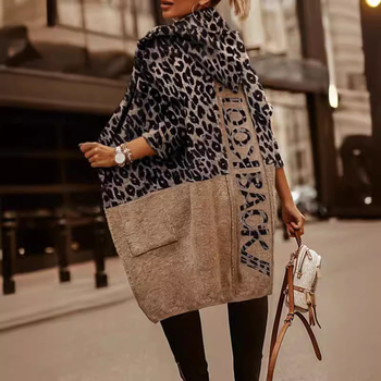 Cardigan s leopard printom i slovima, udoban kroj, srednja duljina, jacquard, materijal: akril-poliester, ovčji velur