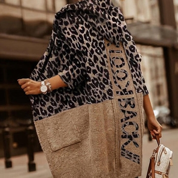 Cardigan s leopard printom i slovima, udoban kroj, srednja duljina, jacquard, materijal: akril-poliester, ovčji velur
