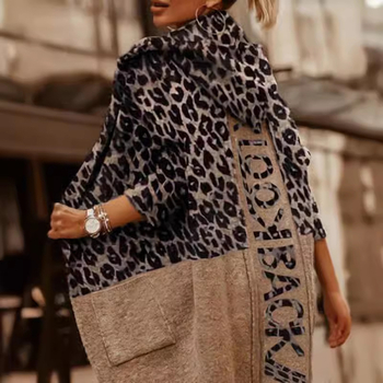 Cardigan s leopard printom i slovima, udoban kroj, srednja duljina, jacquard, materijal: akril-poliester, ovčji velur