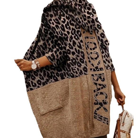 Cardigan s leopard printom i slovima, udoban kroj, srednja duljina, jacquard, materijal: akril-poliester, ovčji velur
