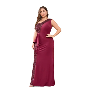 Дълга рокля с пайети, модел цветни блокове, силует клин, наклонена яка