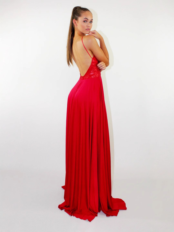 Večernja haljina - otvorena leđa s vezicama i prorezima; A-kroj; dekolte s trakama; 90-95% poliester, 5-10% elastan; pogodna za vjenčanje