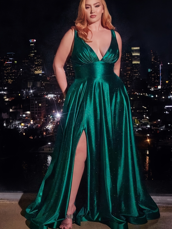 Bez rukava večernja haljina od spandeksa, duboki V-izrez, A-linijski kroj, duga suknja, tkanina ≥95% spandeksa