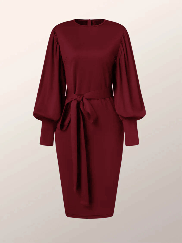 Rochie damă din poliester, culoare solidă, cu mâneci tip felinar, fermoar, lungime midi