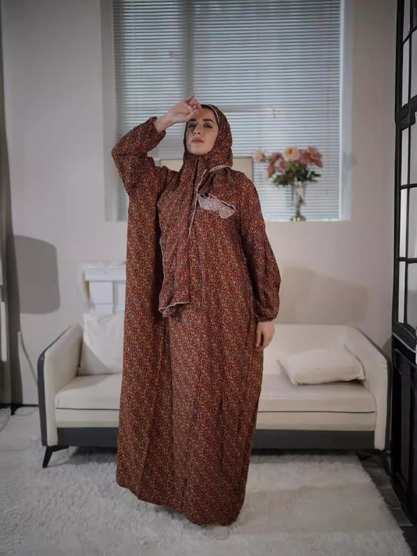 Női ima ruházat virágmintás törött minta, sál-gallér, hosszú egyenes szabású ruha, rayon