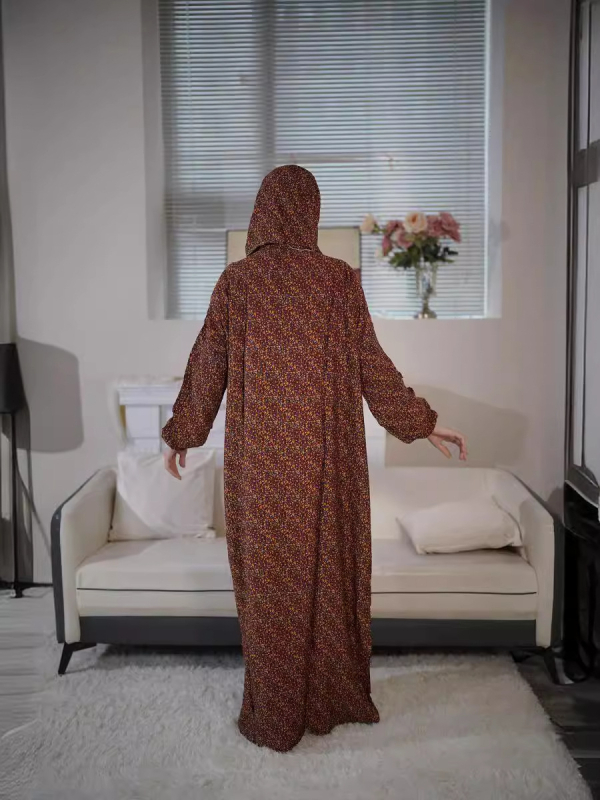 Női ima ruházat virágmintás törött minta, sál-gallér, hosszú egyenes szabású ruha, rayon