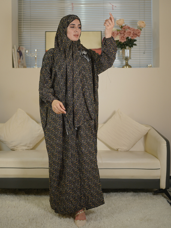 Női ima ruházat virágmintás törött minta, sál-gallér, hosszú egyenes szabású ruha, rayon