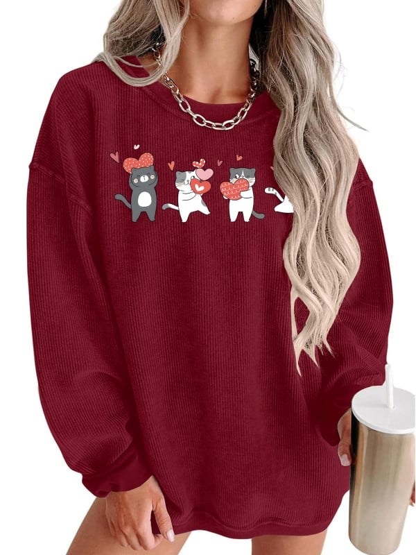 HOOKONYOU Ženski hoodie s okruglim izrezom – širok kroj, tisak