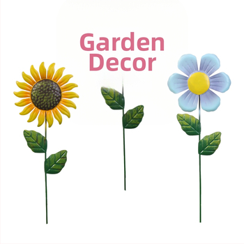 Метална градинска скулптура слънчоглед, ковано желязо, наземна поставка, външна украса в пасторален стил