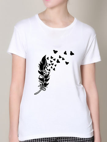 Μπλουζάκι με εκτύπωση πεταλούδας, βαμβάκι, κοντό μανίκι, φαρδιά γραμμή