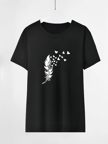 Μπλουζάκι με εκτύπωση πεταλούδας, βαμβάκι, κοντό μανίκι, φαρδιά γραμμή