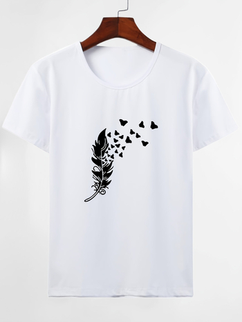 Μπλουζάκι με εκτύπωση πεταλούδας, βαμβάκι, κοντό μανίκι, φαρδιά γραμμή