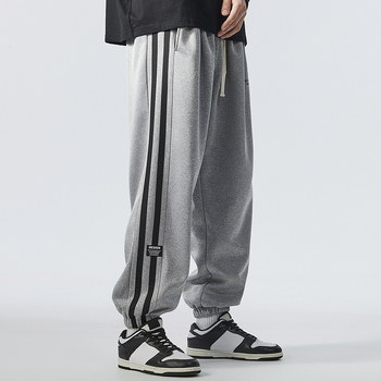 Άνετα παντελόνια, κορεατικού στυλ, μακρύ παντελόνι, παντελόνι ευθείας γραμμής, μεσαία μέση, ριγέ