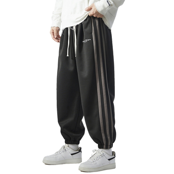 Άνετα παντελόνια, κορεατικού στυλ, μακρύ παντελόνι, παντελόνι ευθείας γραμμής, μεσαία μέση, ριγέ