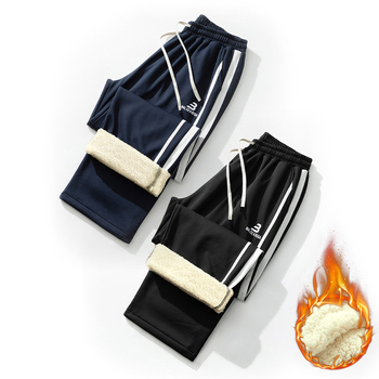 Ανδρικά χειμερινά casual παντελόνια, με επένδυση, ίσια γραμμή, υψηλή μέση, ριγέ σχέδιο