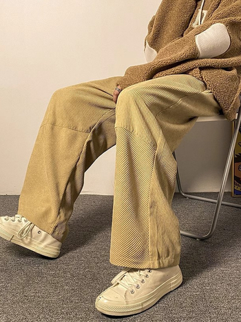 Casual παντελόνια από corduroy για άνδρες, ιαπωνικό ρετρό στυλ, χαλαρή γραμμή, μεσαία μέση, ίσιο παντελόνι
